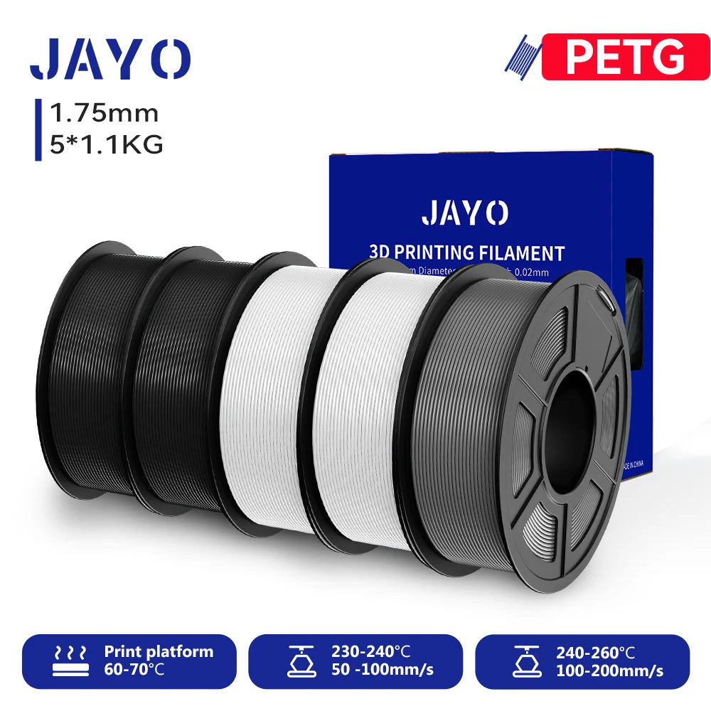 JAYO 5.5KG 3D PETG/PLA/PLA PLUS Printer Filament 1.75mm 100% No Bubble non-toxic 3D Printing Materials for 3D Printer & 3D Pen