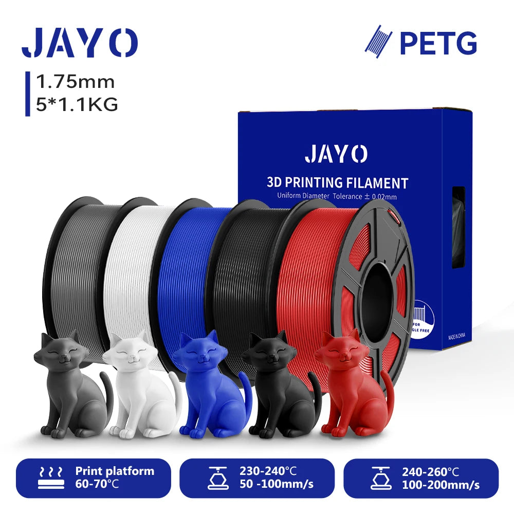 JAYO 5.5KG 3D PETG/PLA/PLA PLUS Printer Filament 1.75mm 100% No Bubble non-toxic 3D Printing Materials for 3D Printer & 3D Pen