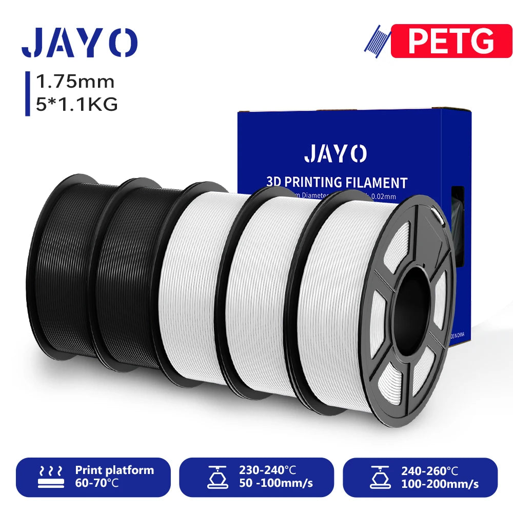 JAYO 5.5KG 3D PETG/PLA/PLA PLUS Printer Filament 1.75mm 100% No Bubble non-toxic 3D Printing Materials for 3D Printer & 3D Pen